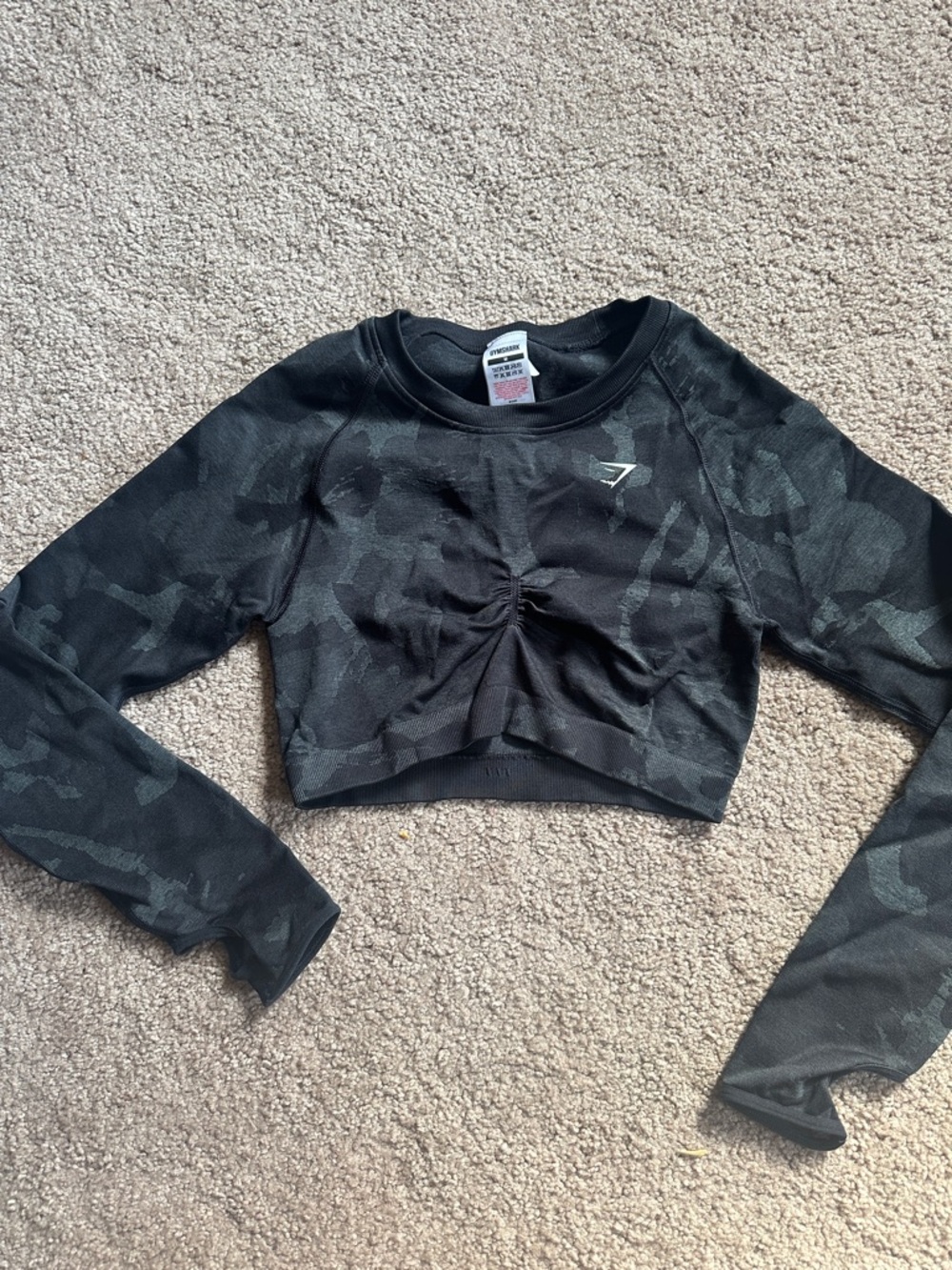 Gymshark Black Camo Ruched Long-Sleeve Crop Top
